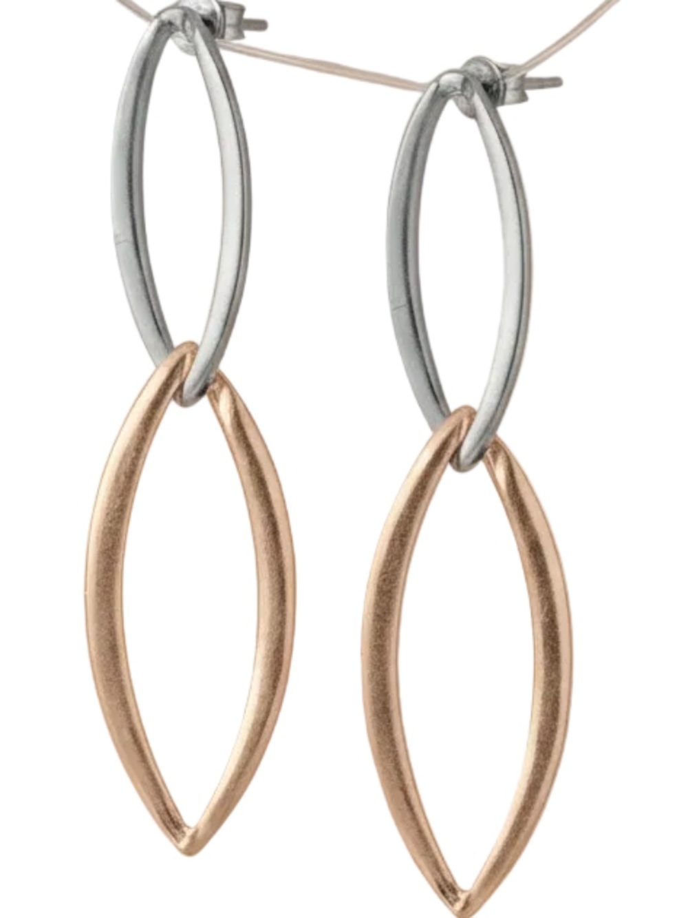 Womens Silver Gold Two Tone Oval Interlink Dangle‎ Drop Post Earrings